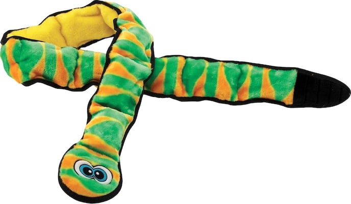 green and yellow plush snake toy