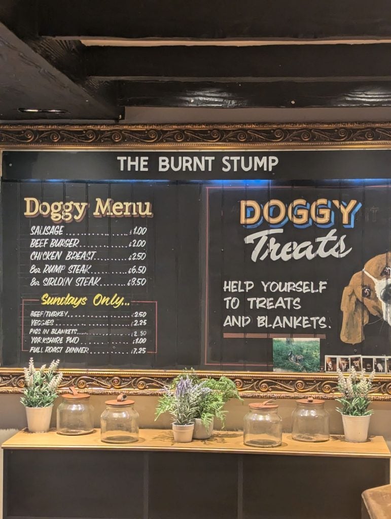 Dog treat menu, The Burnt Stump