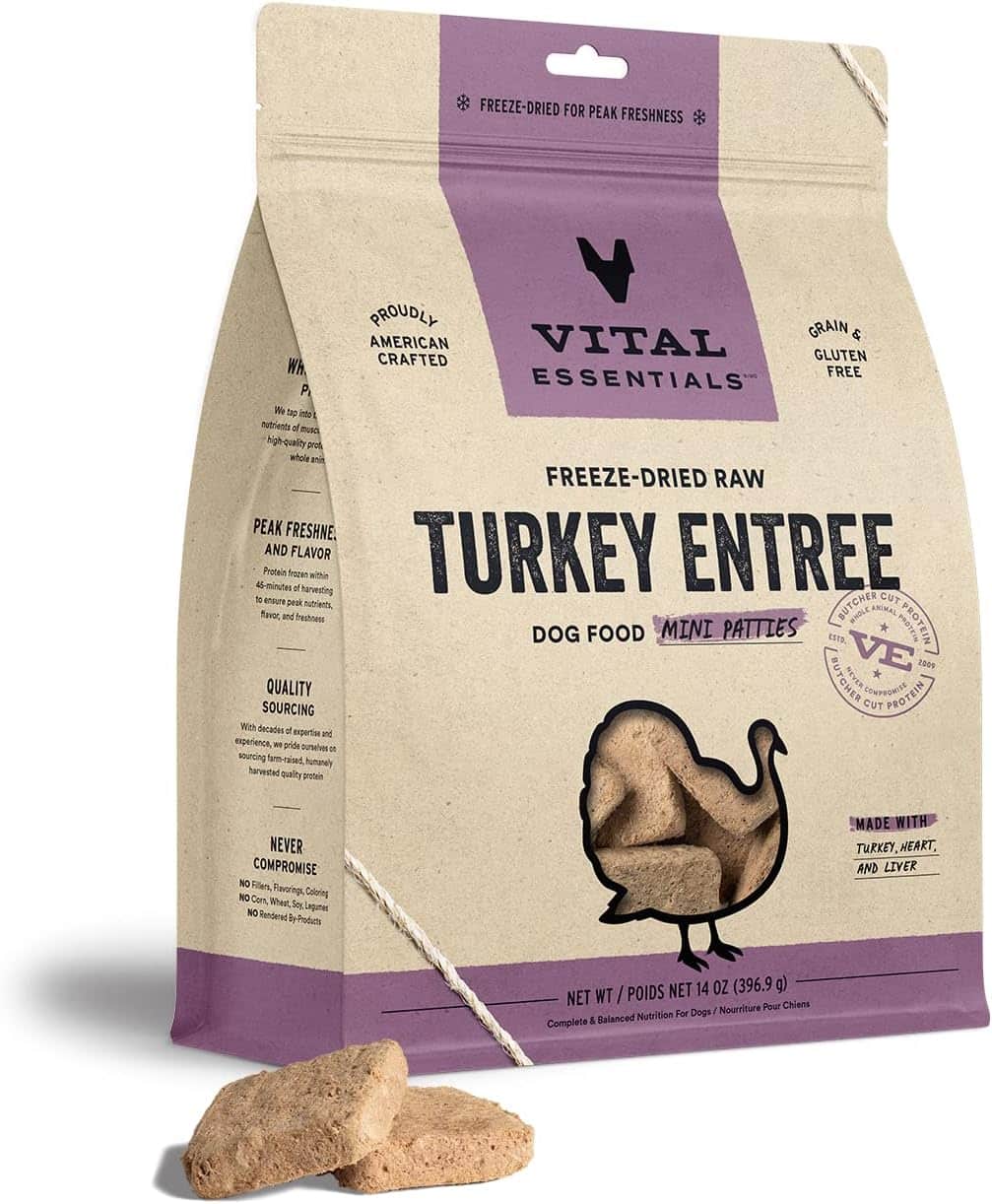 vital essentials turkey recipe freeze-dried dog food patties