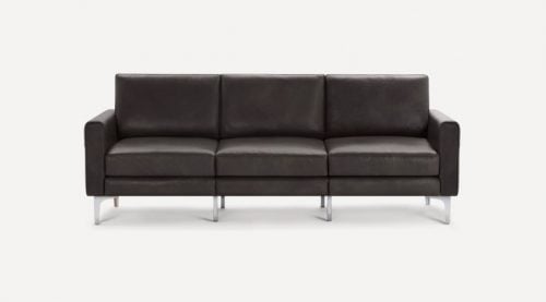 Block Nomad leather sofa in black with metal legs