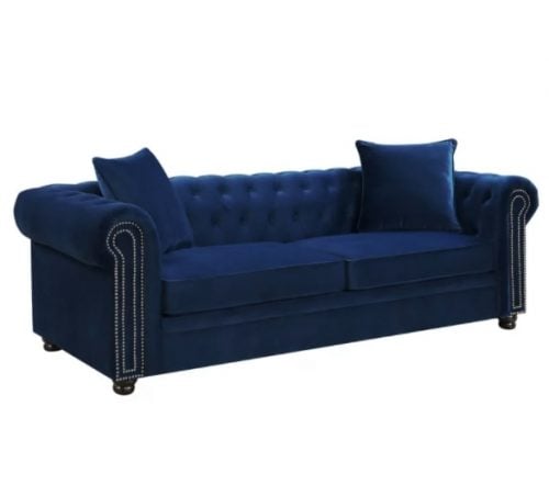 pet friendly Chesterfield couch in royal blue