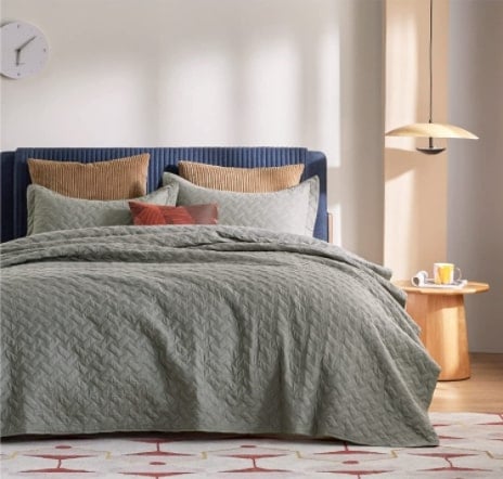 bedroom with gray Bedsure Microfiber Quilt Set
