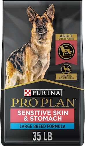 A bag of dry kibble for dog's with sensitive skin and stomachs. 