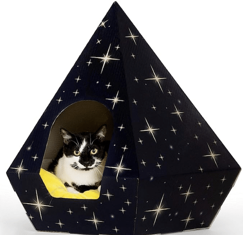 Cardboard pyramid cat house with stars