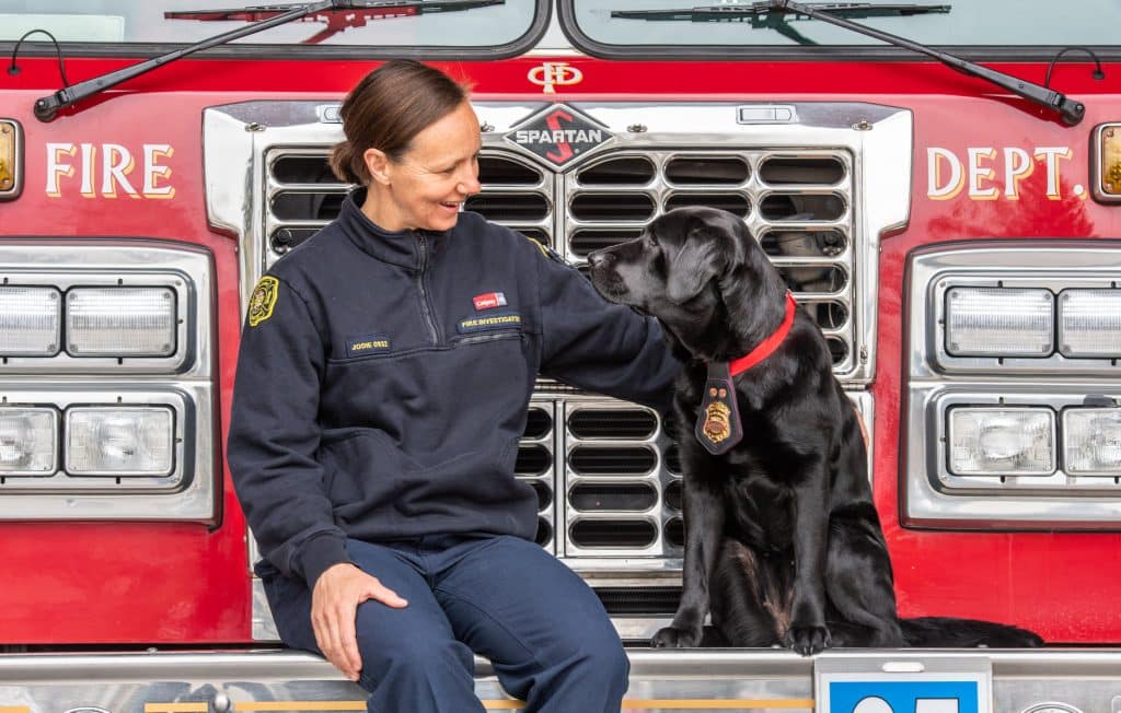 Fire investigator and dog