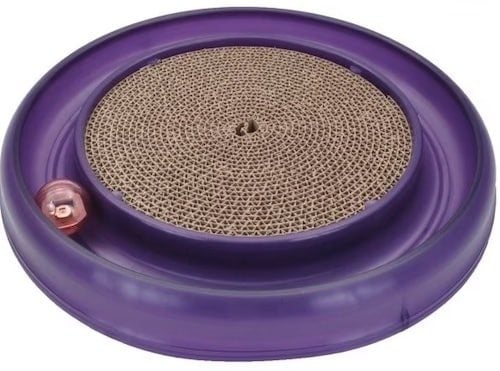 Purple cat track with scratcher pad in center