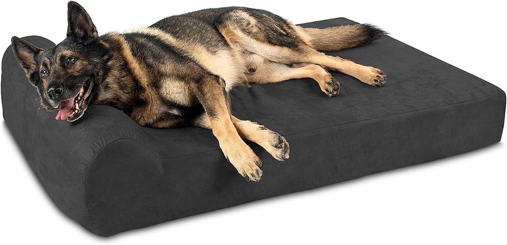 Shepherd dog on Big Barker Bed with headrest
