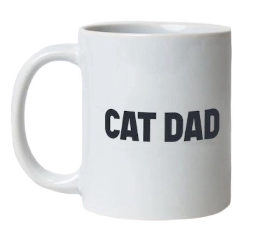 White mug reading "CAT DAD"