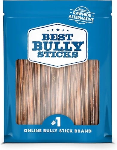 Blue bag of bully stick dog chews