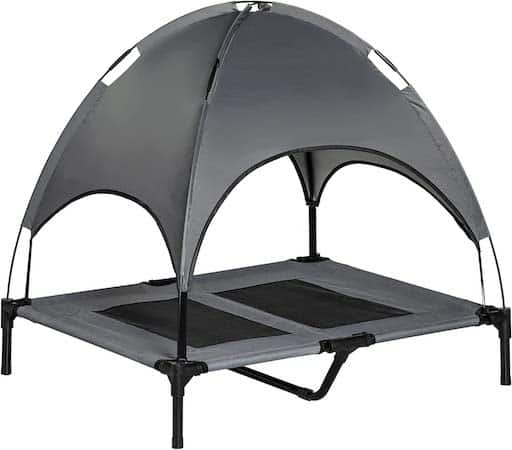 gray cot with domed canopy shade