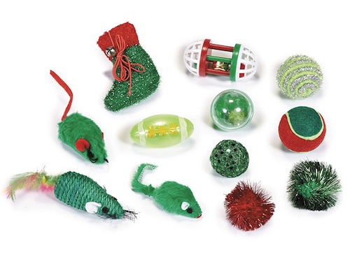 assorted Christmas cat toys