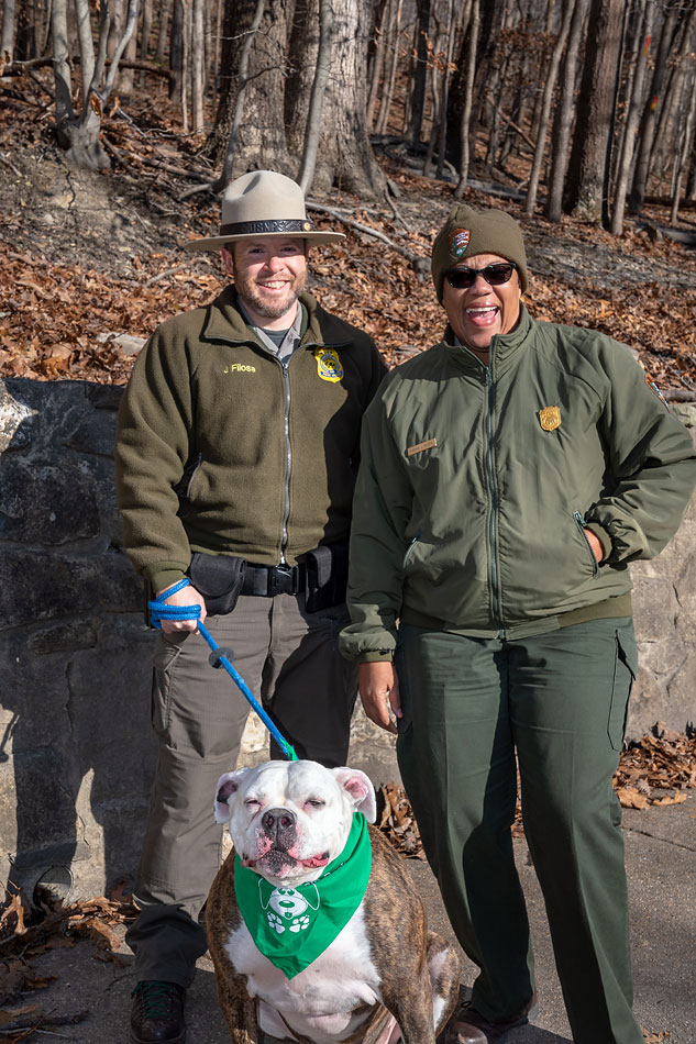 Rangers with a volunteer Bark Ranger Trail Steward at Catoctin Mountain Park