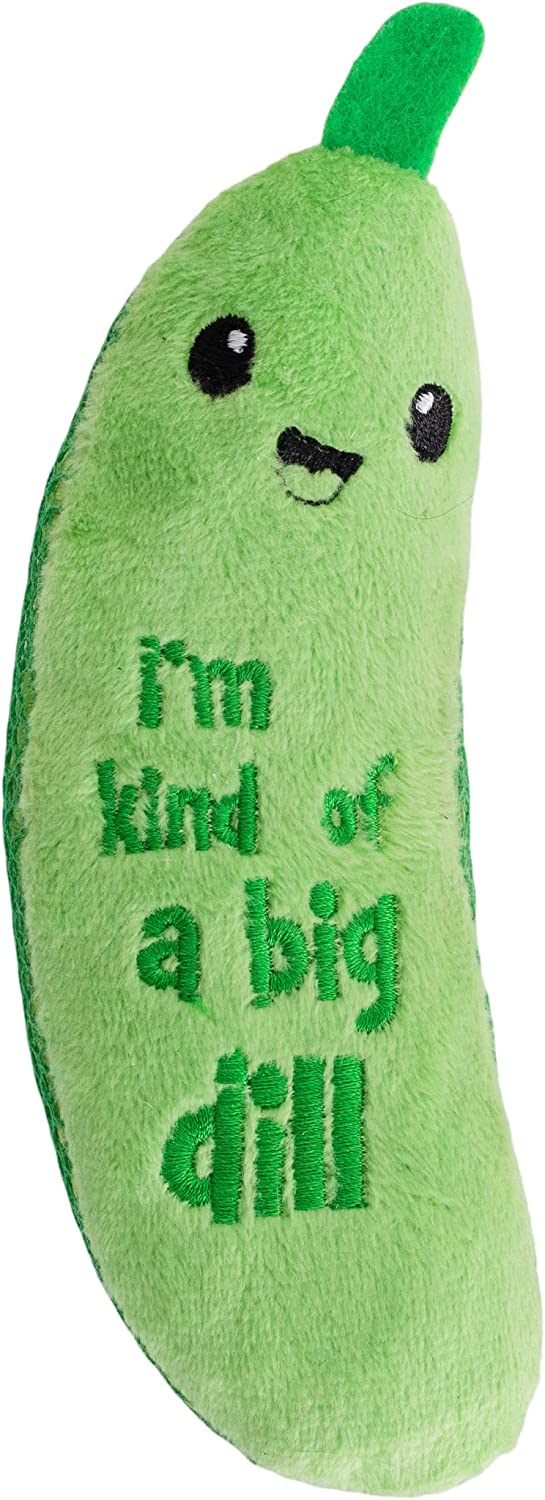 green cat kicker toy shaped like a pickle