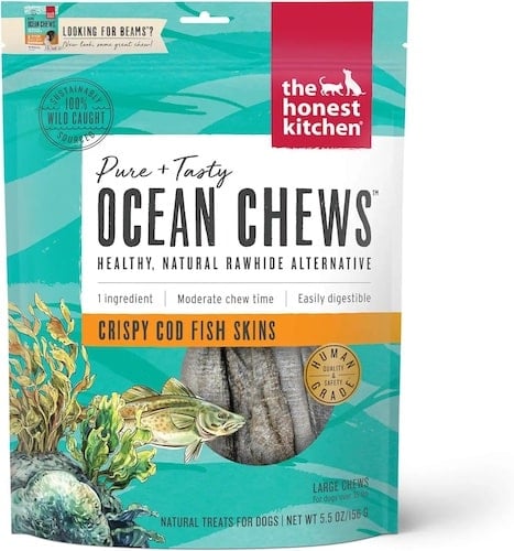 Mint colored bag of ocean chews for dogs