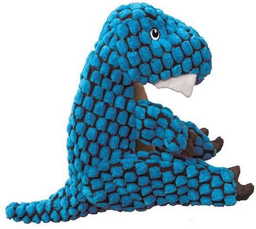 Blue scaled t-rex crinkle toy for dogs