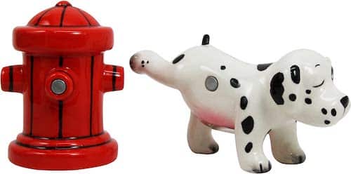 Ceramic Dalmatian and hydrant salt and pepper shakers