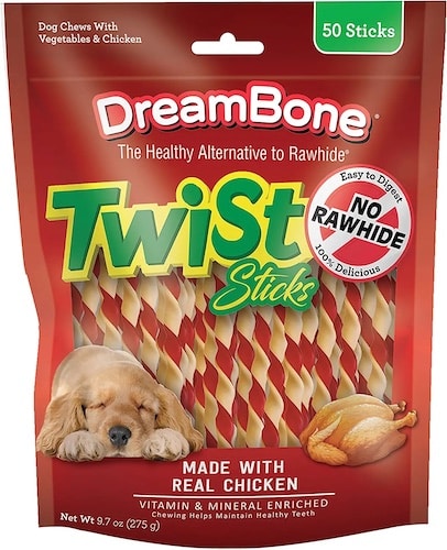Red bag of DreamBone dog chews