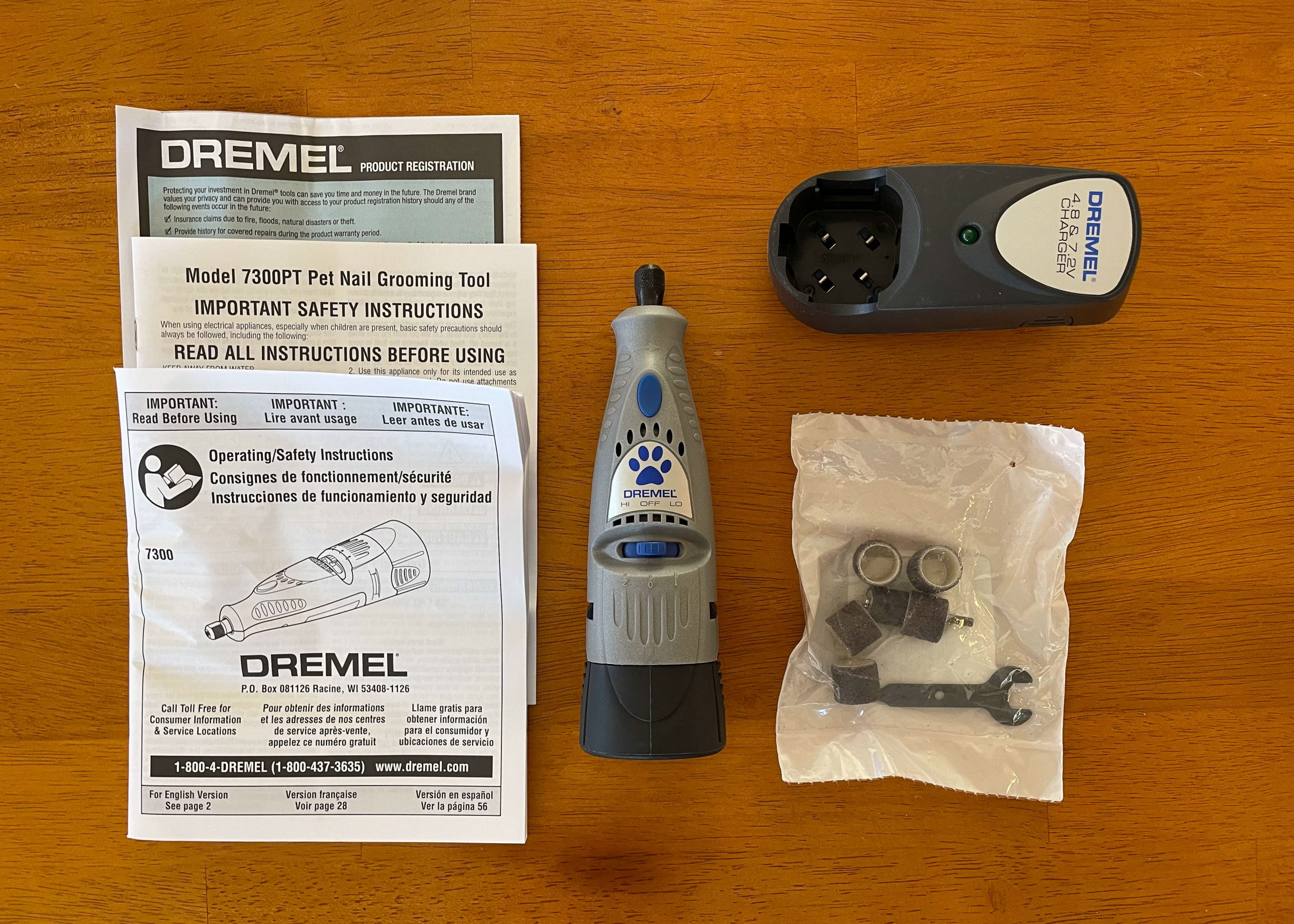 Layout of the dog nail grinder made by dremel.