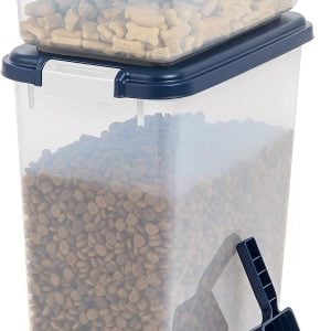 stacked set of dog food containers on wheels