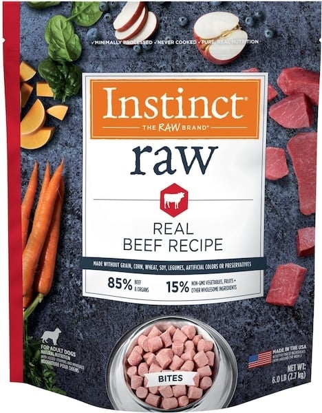 Bag of instinct frozen raw dog food