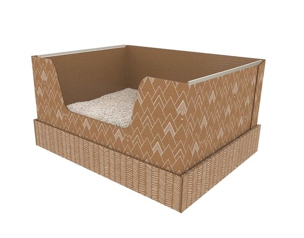 Cardboard cat litter box with white pattern