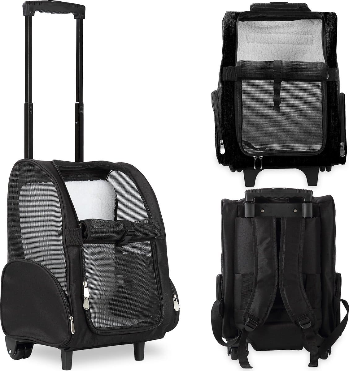 black wheeled cat backpack with telescoping handle 