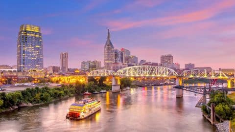 Nashville downtown skyline at sunset