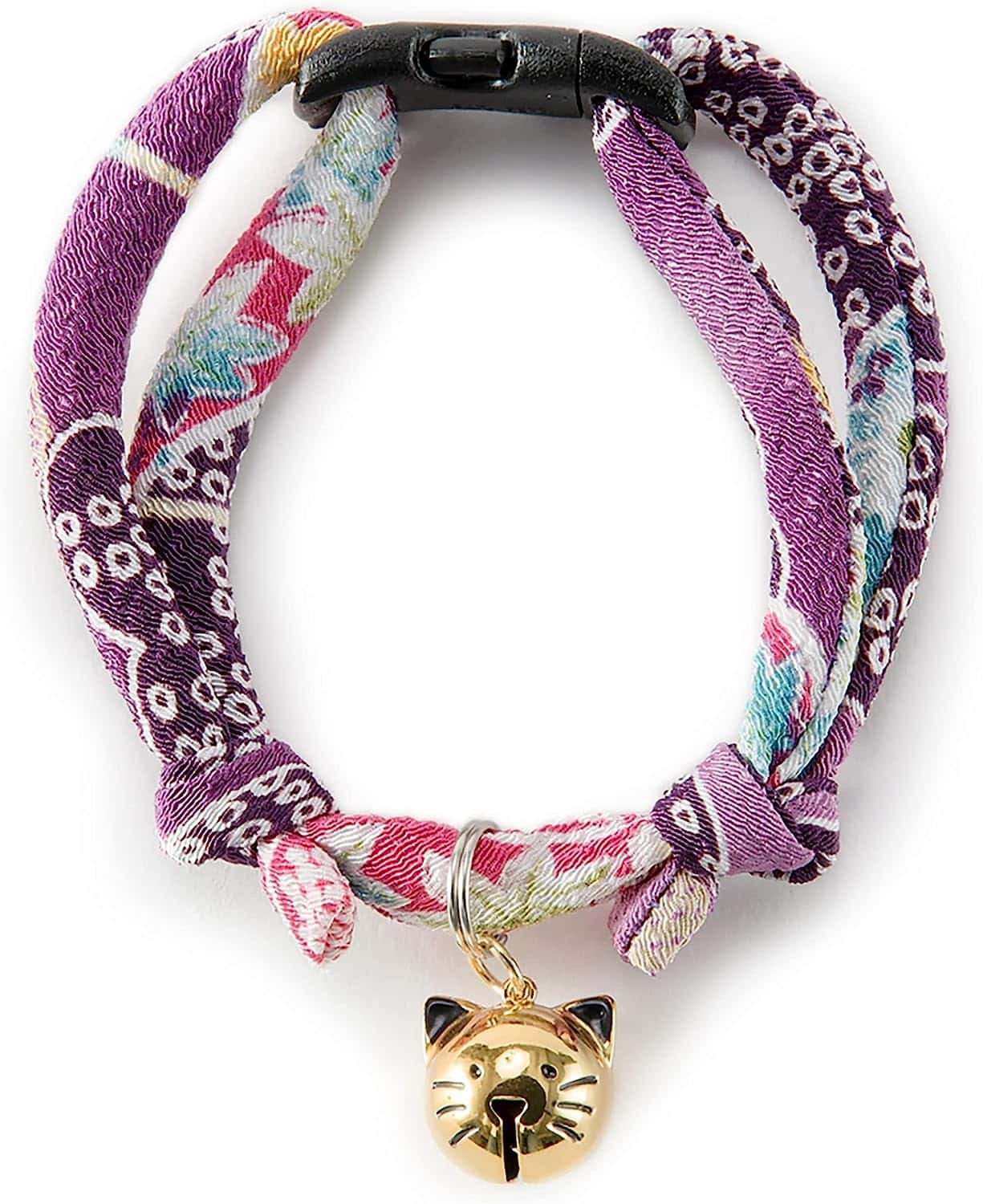 purple knotted cat collar with gold bell