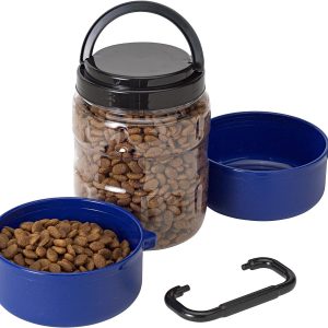 portable dog food container with two bowls