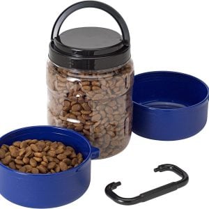 portable dog food container with two bowls