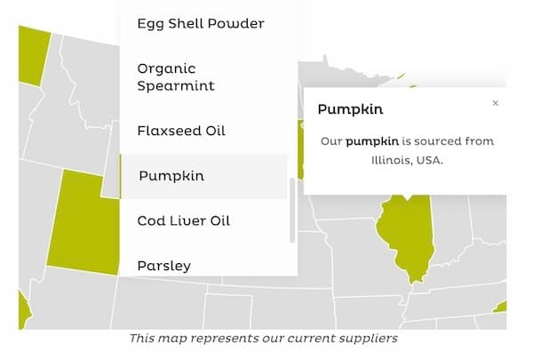 Map showing Raised Right ingredient sourcing