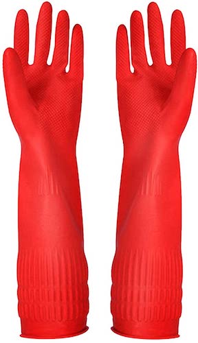 Red rubber cleaning gloves