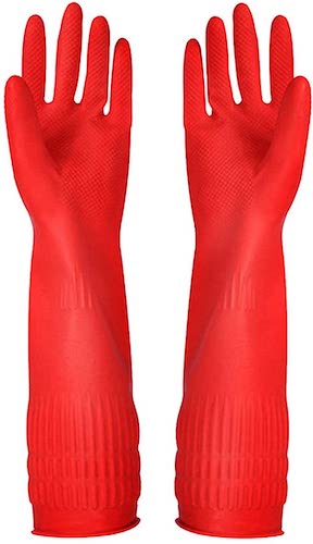 Red rubber cleaning gloves