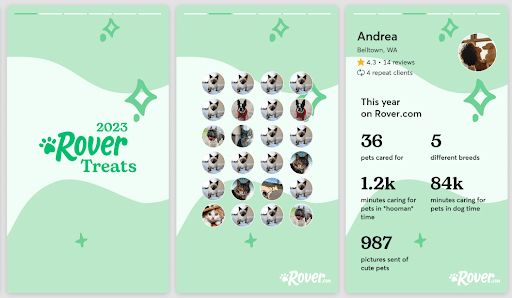 Screenshots of the Rover Treats feature