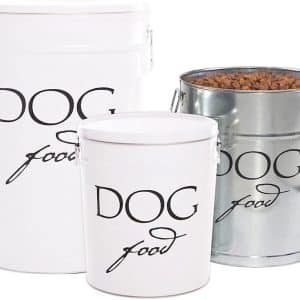 set of three metal dog food bins