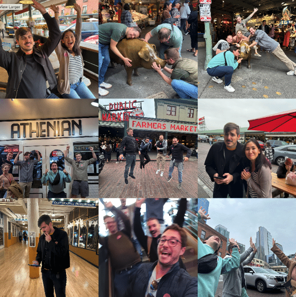 A collage of Scavenger Hunt teams at Pike Place.