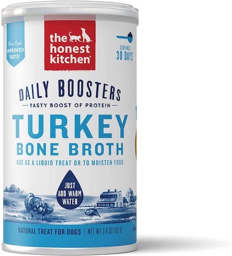 White and blue can of The Honest Kitchen turkey bone broth