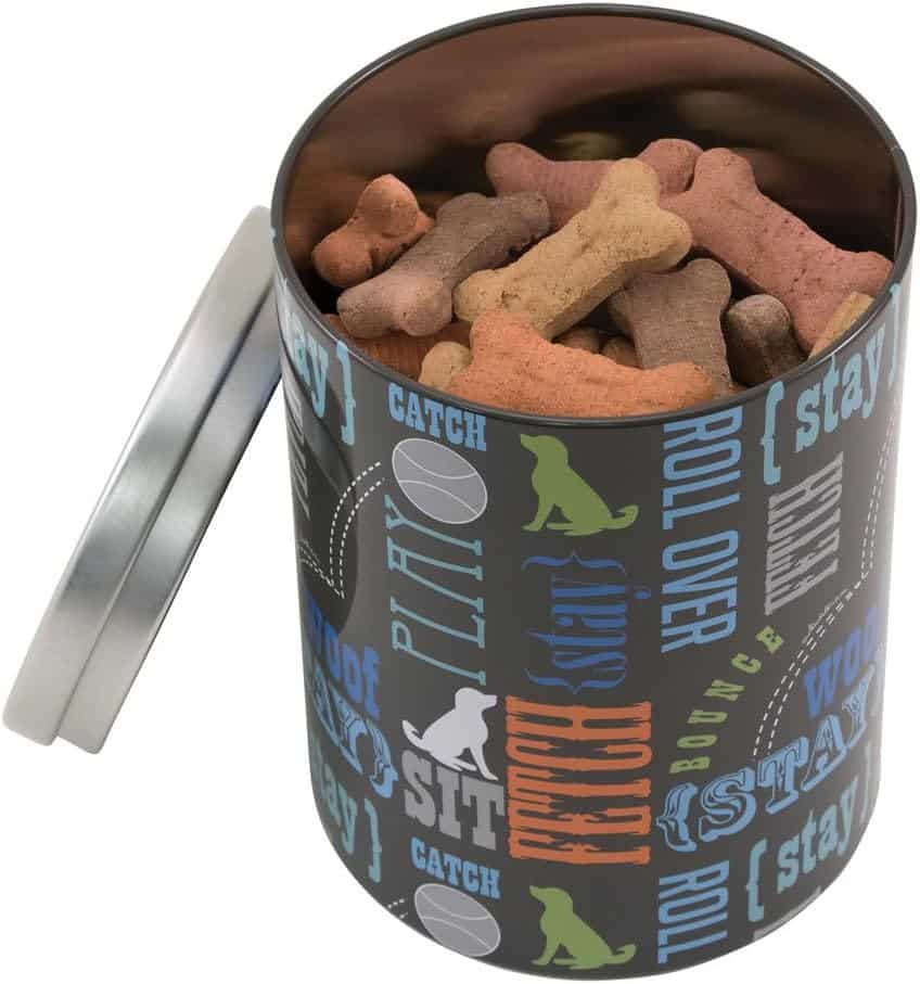 printed metal dog treat container