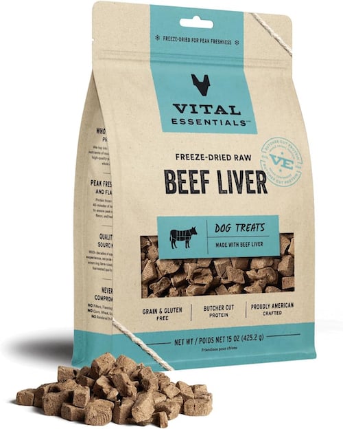 Dog training supplies include high-value liver treats.