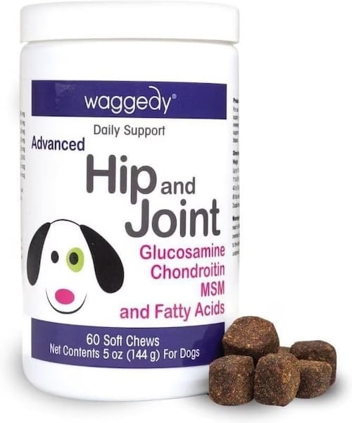 Waggedy hip and joint supplement bottle
