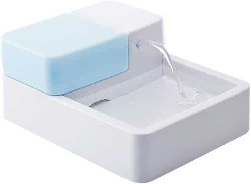 Small white and blue pet water fountain