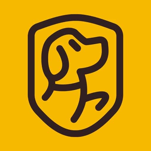 Woofz logo: an attentive dog on a yellow background
